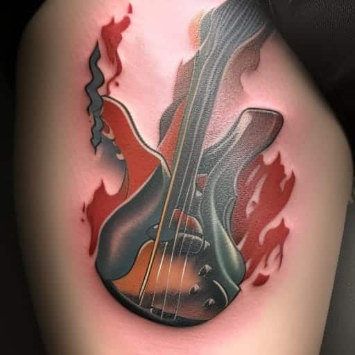 guitar on fire tattoo