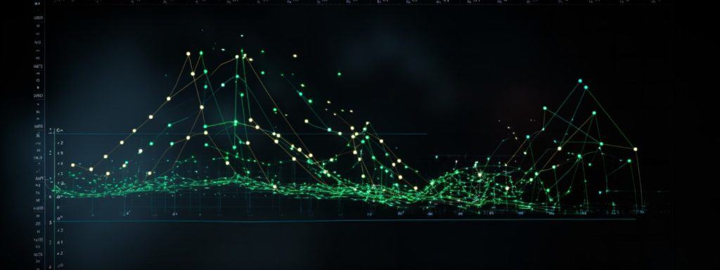 Green chart with a black background and multiple data points to represent scatter chart examples